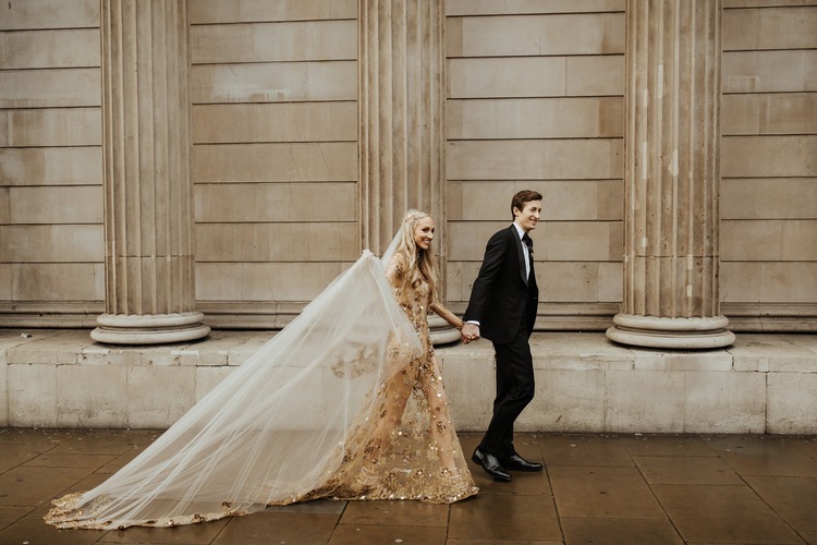 19 Brides Who Wore Glittering Gold Wedding Dresses